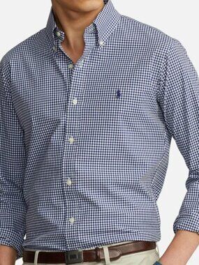 Men's Ralph Lauren Performance Classic Fit Long Sleeve Shirt Blue/White XL NWT